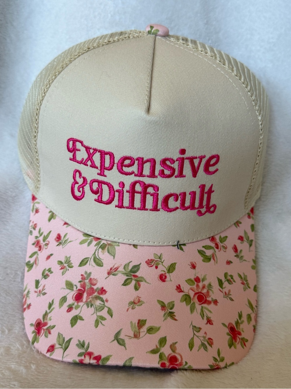 Women’s Pink Floral 'Expensive & Difficult' Trucker Hat